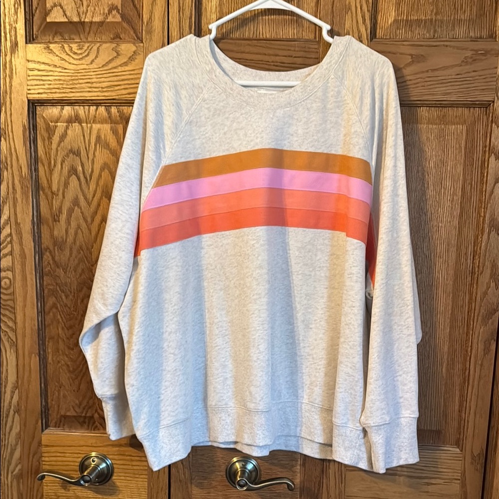 Heathered Cream Sweatshirt with Colorful Stripes